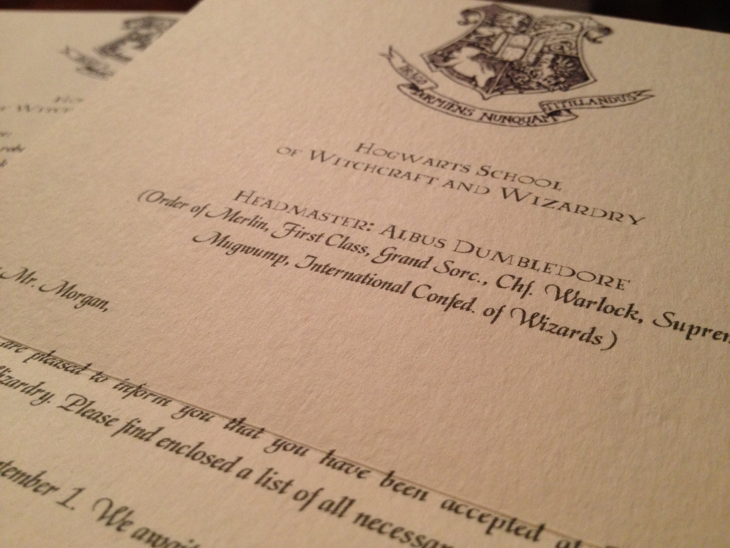 Hogwarts Acceptance Letter