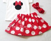 Boutique Clothing - Big Dot Red Minnie Mouse Skirt and Top Set  - Baby Dress - Toddler Dress - Girls Dress Pattern - Nursery -  6M to 6T