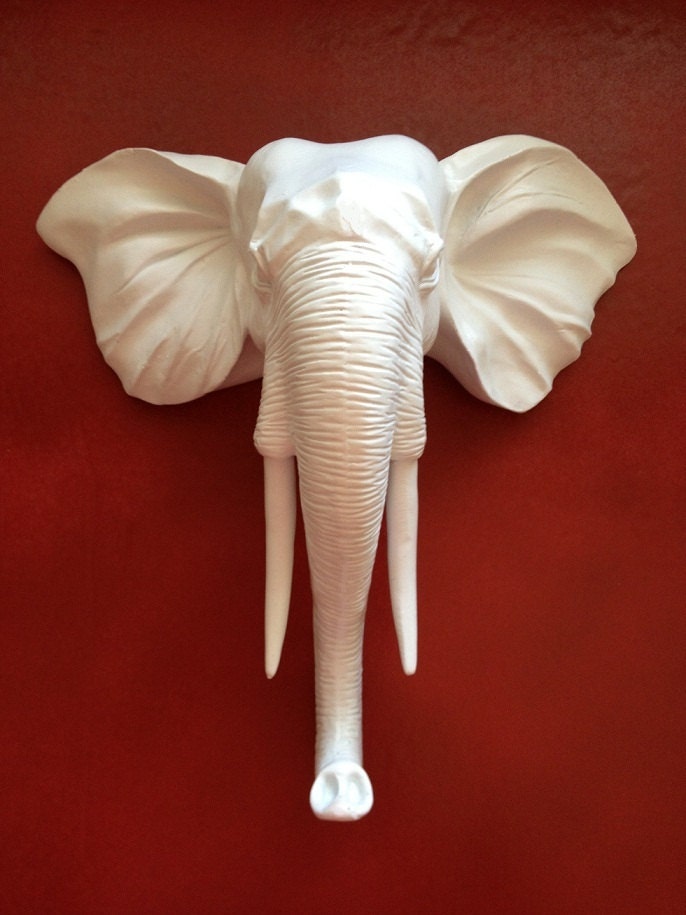 Elephant Head/ Faux Taxidermy/ Wall Mount/ Animal Head/ White Elephant/Safari Decor