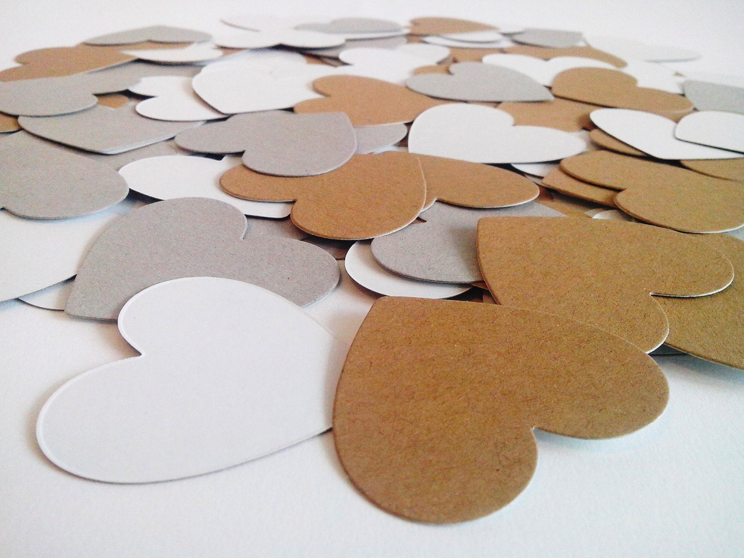 50 Large heart die cuts I White, kraft, gray double sided cardstock confetti I Scrapbooking supplies I Wedding decorations I Gift tags - FunkyBoxStudio
