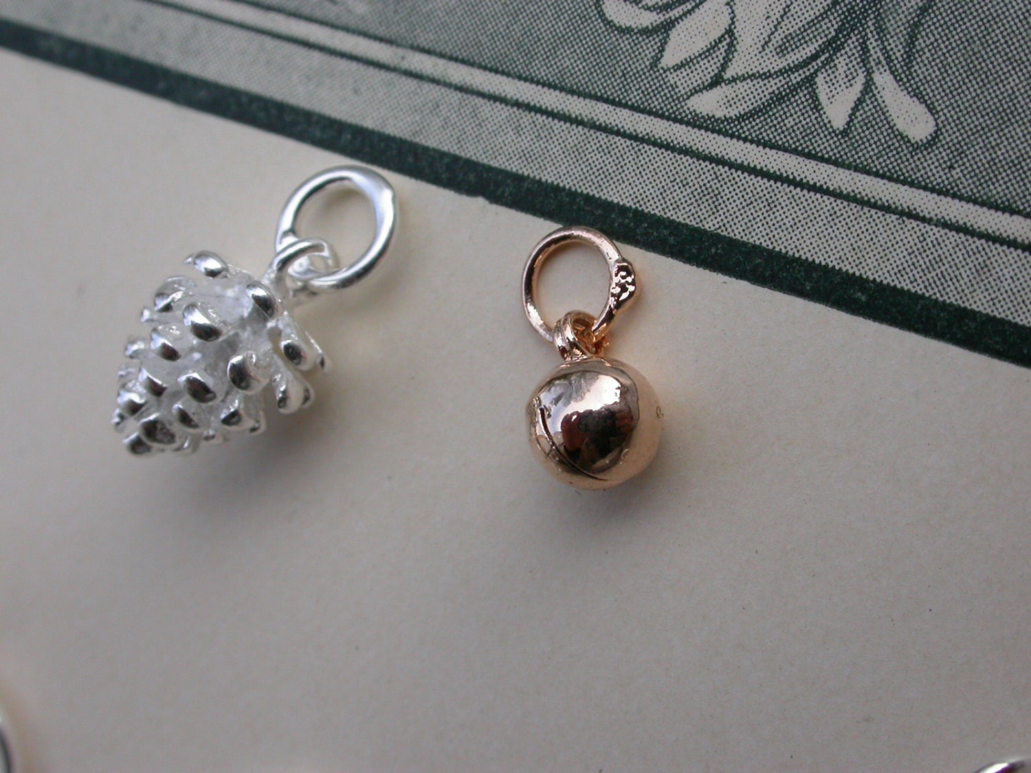 Lot 3pcs sterling silver pendant 1 pine cone 2 bel gold charm gold vermeil lucky charm jewelry bracelet  necklace design pendentif