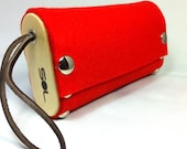 Model After-hours, number 350, clutch, wristlet, red rust 100% wool felt with brown leather wrist band FREE SHIPPING