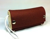 Model After-hours, number 402, clutch, wristlet, brown 100% wool felt with white leather handle FREE SHIPPING