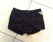 Super cute black denim cutoff shorts with gold studs