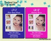 Birth Announcement Cards, DIY, PRINTABLE, custom photo prints of your new baby, unique, PJ Blue Design Event Stationery by The Print Pixie.