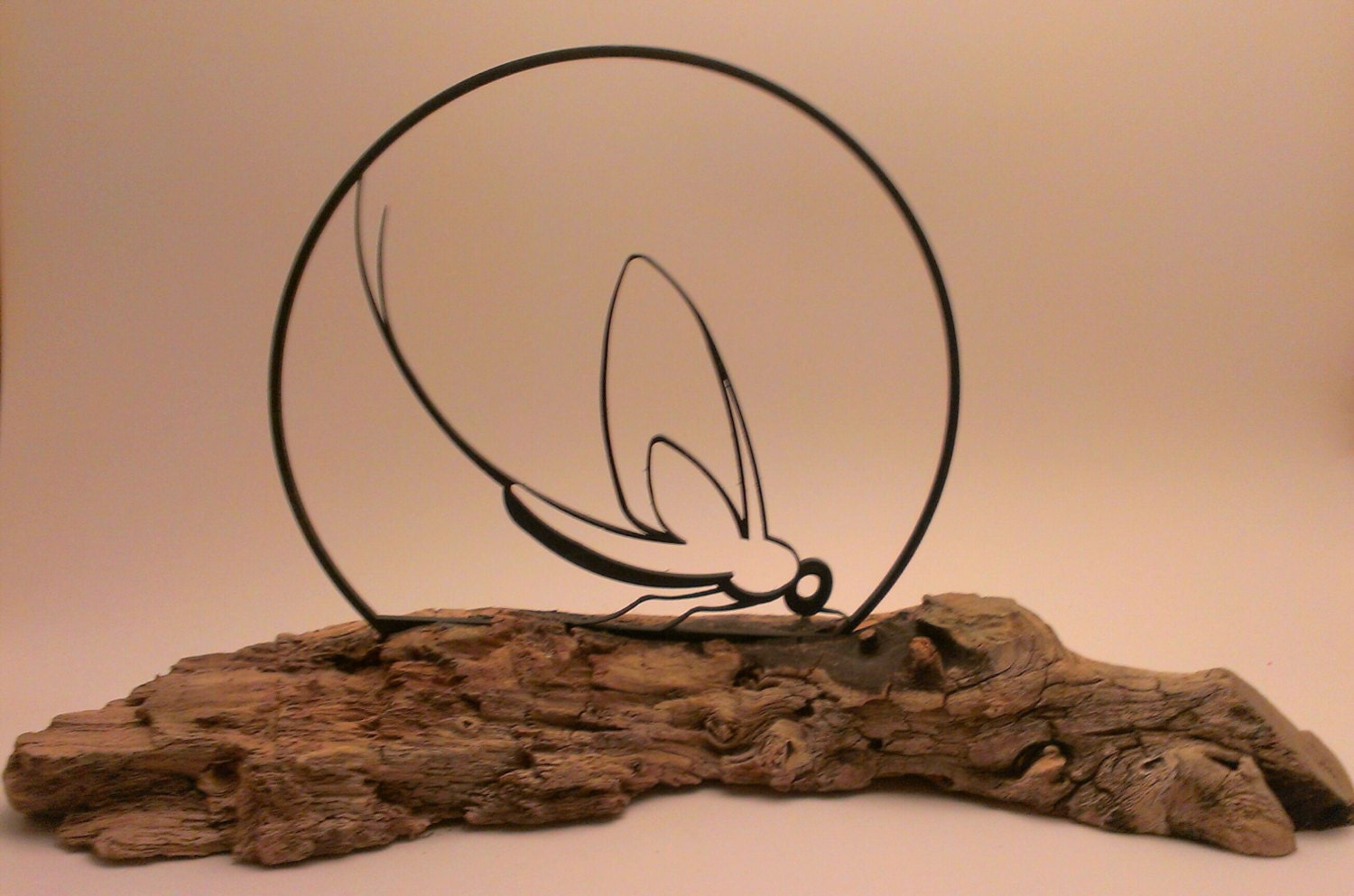 Laser cut Metal Mayfly in Driftwood Base - Fishing/Fly Fishing