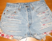 Size 29 High Waist Levis Denim Cut Off Shorts w/ Floral Print