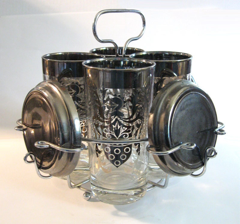 Mid Century Kimiko Knight Shield Highball Barware Set Mad Men Dorothy Thorpe Style
