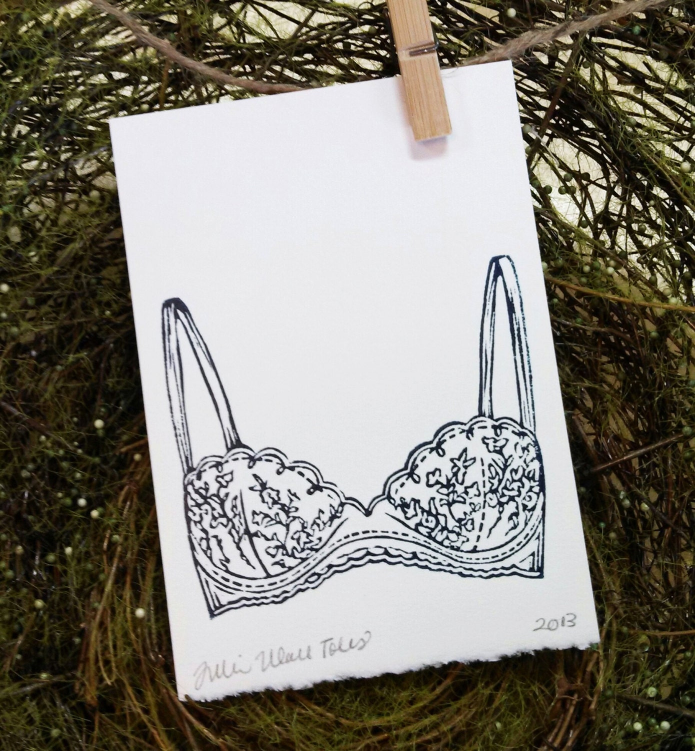 Bra - Lace - Underwear - Small funky prints in all colors on cotton paper