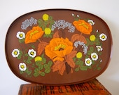 Fab Vintage 60s 70s Serving Tea Tray Orange Brown Floral Retro St Michael