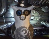 grey black owl felt fiber art doll silver steampunk Fathers day gift for dad men guy