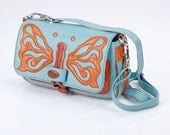 Handbag Genuine Leather Shoulder Bag Purse Butterfly Turquoise Blue Unique Handmade Habjanic