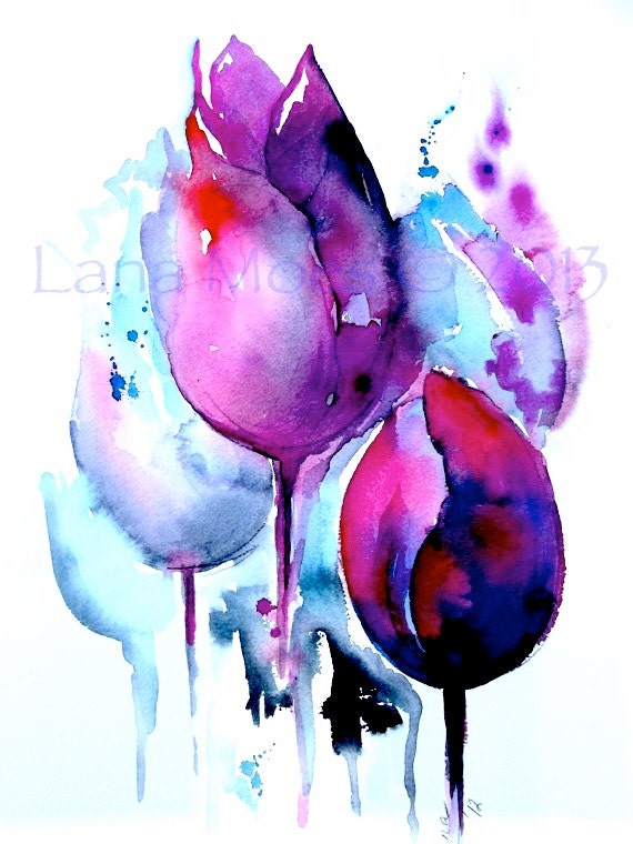 Print from Original Watercolor Abstract Tulips Floral Illustration by Lana Moes