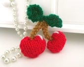 Red Cherry Knitted Brooch Handmade Jewelry