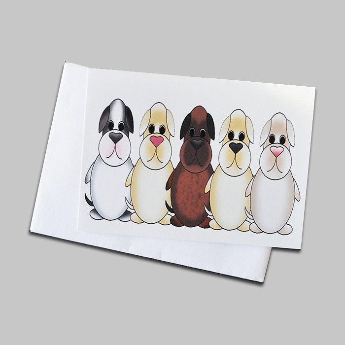 8 Miniature Note Cards-Paper Goods-Blank Greeting Card-Cute Puppies, brown, black, white, grey animal lovers art cards