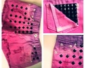 Pink and Purple Ombre Dyed Studded Shorts