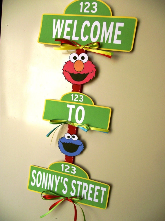 Handmade Customizable Sesame Street Elmo Cookie Monster Birthday Party Door Sign