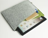 Graduation Gifts iPad case , iPad cover, ipad Sleeve , Handmade felt iPad with pockets for iPhone and notebook - K101M38 grey and green