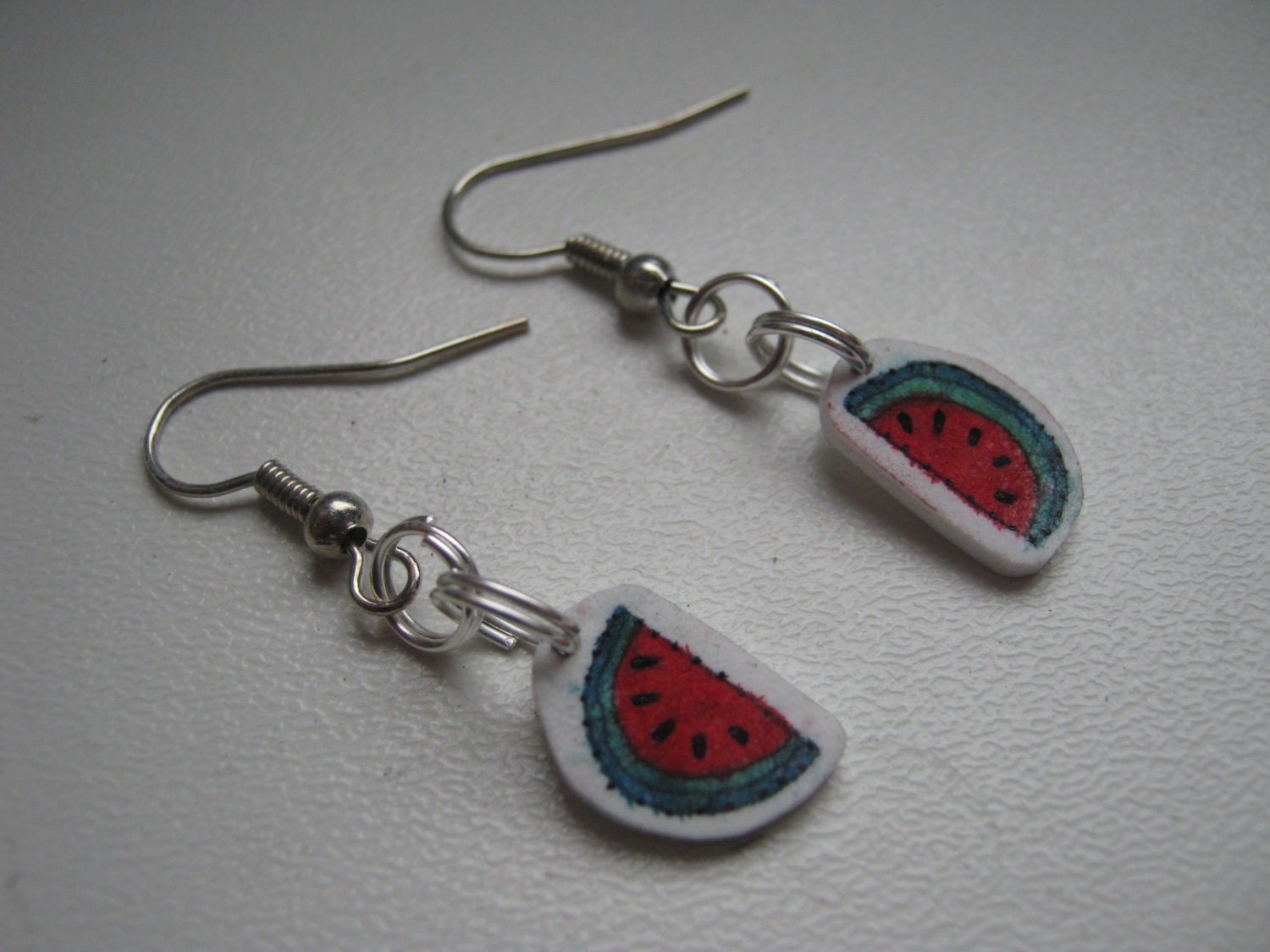 Watermelon Fruity Dangle Earrings, Handmade & Illustrated