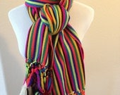 Vintage Hippy, boho scarf, bright colors, with beautiful tassels 