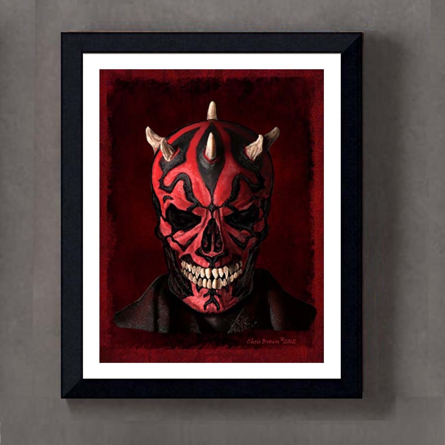 Fine Art Print: - "Darth Maul Skull portrait"  - 8" x 10" Giclee print, Star Wars Fan art, Nerd Gift