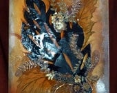 Hand Painted Oil and Leather Copper Leaf on Wood Wall Hanging