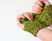 Chartreuse Fingerless Gloves, Black and Green Mittens for Women, Winter Knit Warmers, orange ohtteam
