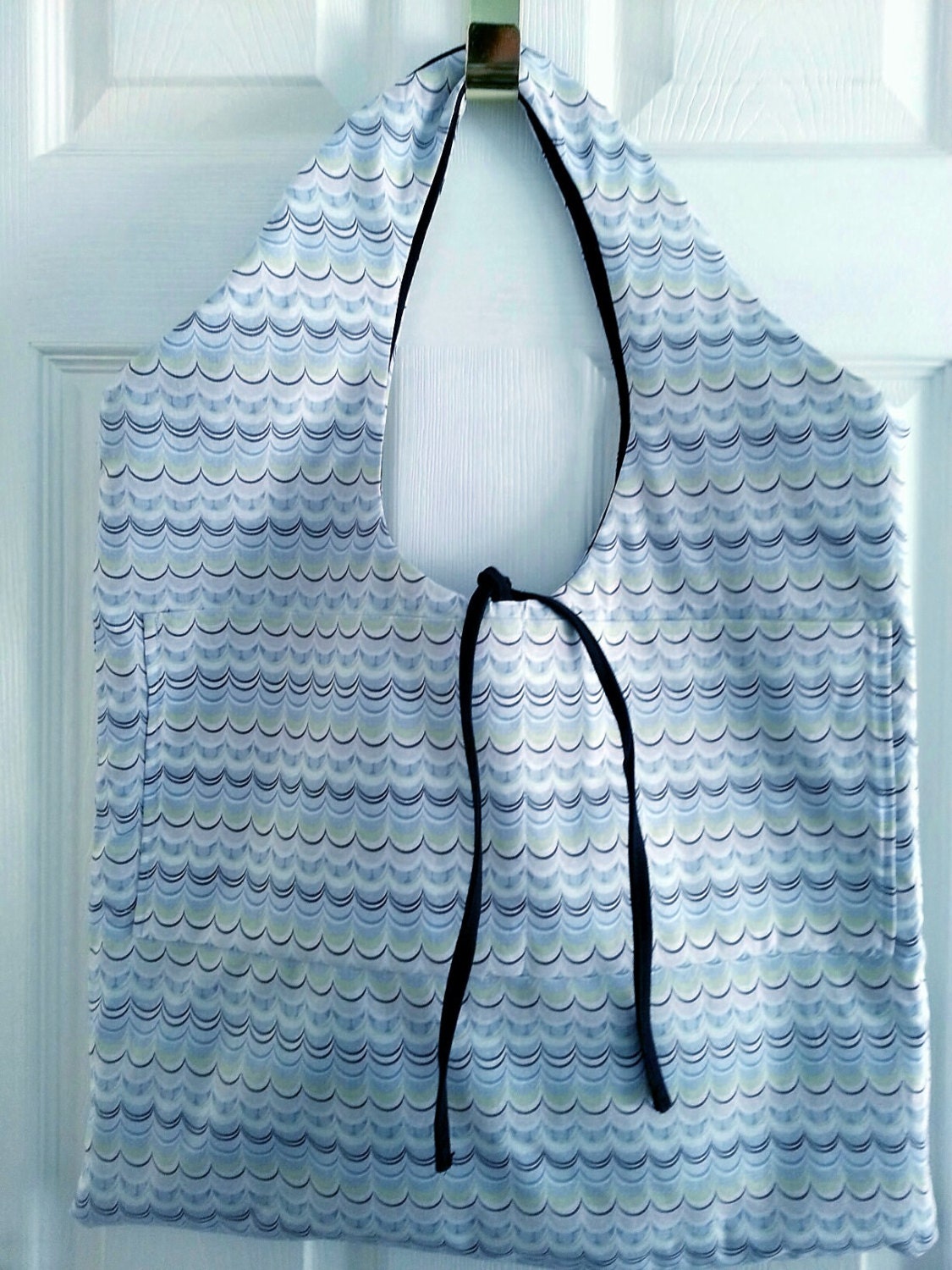 Totally Reversible Market Tote in Coordinating Cotton Print of Under Sea reverses to Black Canvas