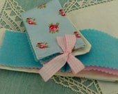 Vintage Style Needle Book in Blue and Pink With Ribbon Tie