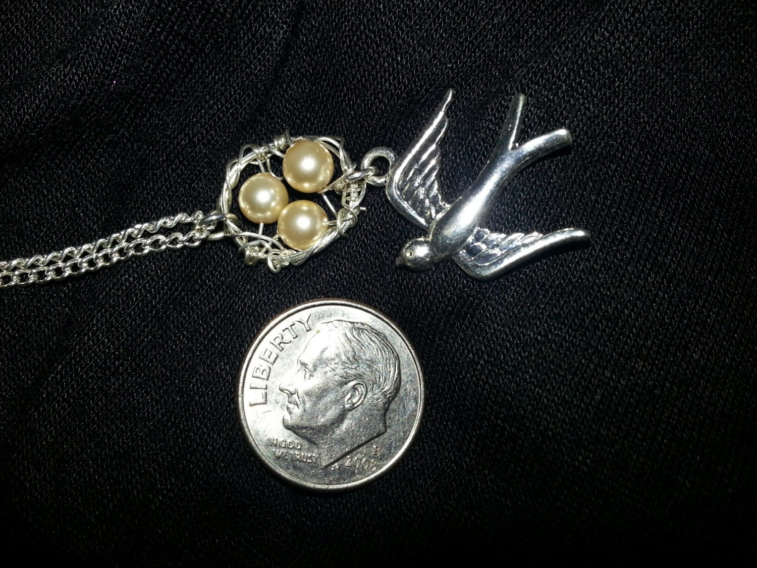 Wire and bead wrapped metal birdnests, miniature pendants