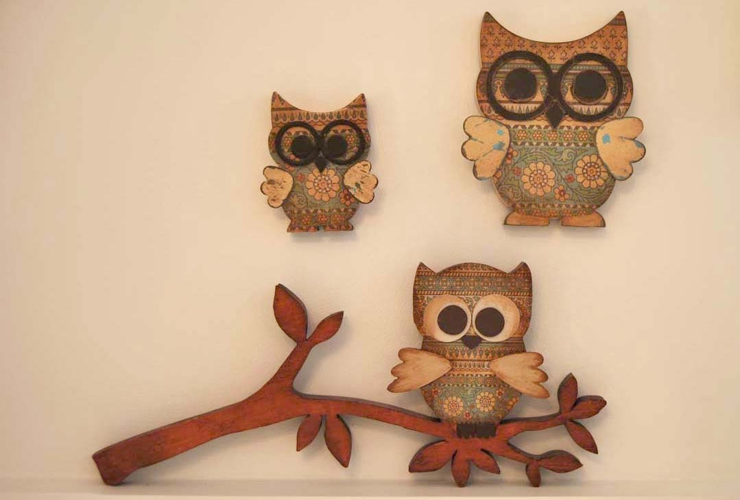 wooden ornament, wooden owls, wood craft