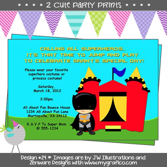 Superhero Birthday Invite or Thank You Note Image that you print - digital Image Il_170x135