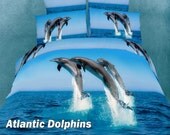 Dolce Mela - Atlantic Dolphins, Twin Size Cotton 4 Pieces Duvet Cover Set, Teen Dorm Bedding DM425T