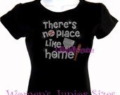 There's No Place Like Home - Baseball Bat & Home Plate - Iron on Rhinestone T-Shirt - Select Your Size - Bling Sports Top
