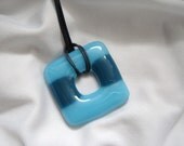 Turqoise and blue fused glass pendant, necklace