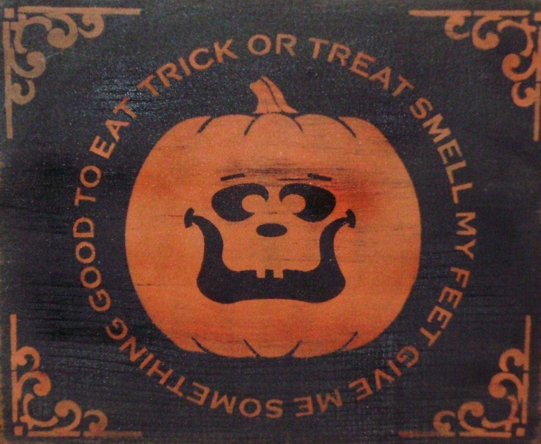 Primitive Halloween Signs Trick or Treat Pumpkins Jack O Lantern Folk Art props