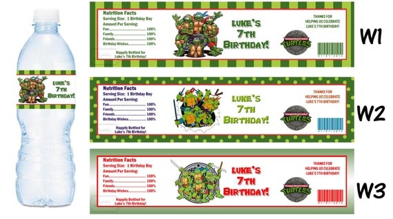 Teenage Mutant Ninja Turtles Water Bottle Labels by PartyDesigns4U