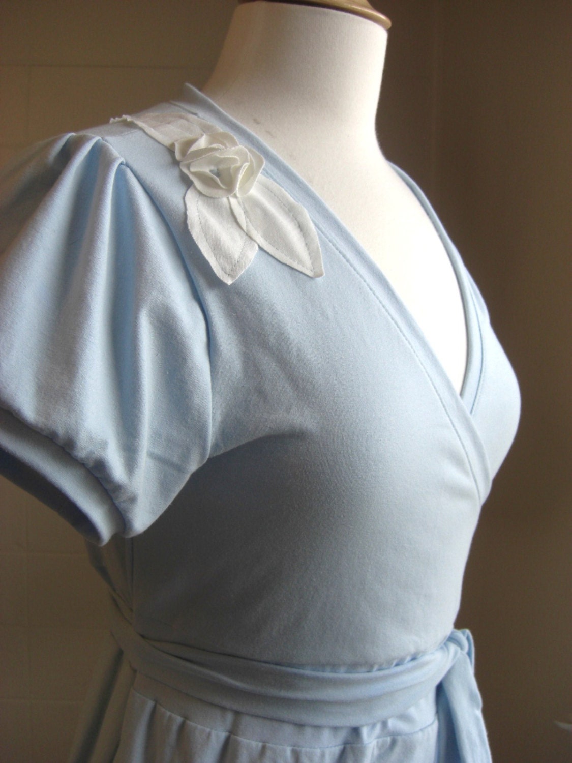 Womens Wrap Dress Short sleeve with floral applique - Made to Order