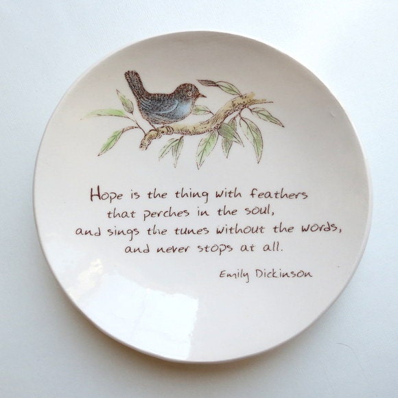 Hope is the Thing with Feathers . Emily Dickinson . Quote . Ceramic Dish, Inspirational poetry, Blue bird . Ready to Ship