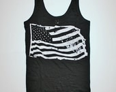 black tank, tank top, flag, memorial, USA, flag tshirt, flag tank, tank flag, 1AEON women's burnout black soft Flag tank - M