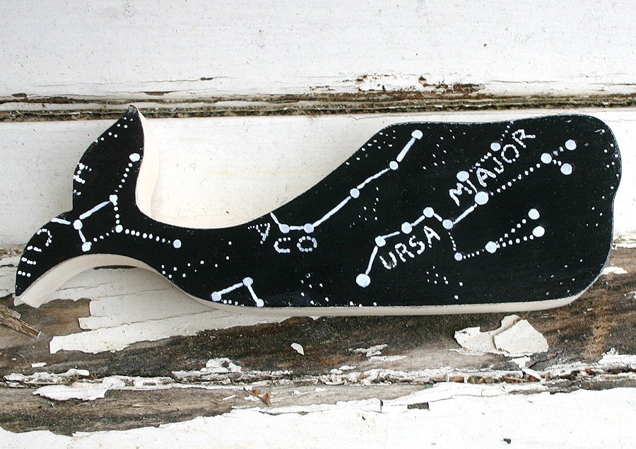Mixed media painted wooden whale with Ursa Major constellation