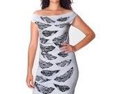 Heather Gray Dress with Henna Feathers Screenprint - Medium