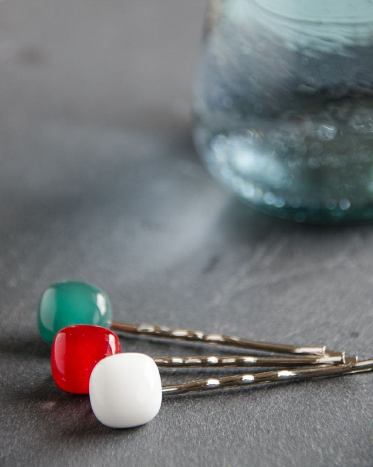 white fused glass hairpin