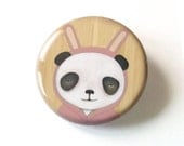 Bunny Suit (panda), pinback button of original illustration by Anna Tillett Designs