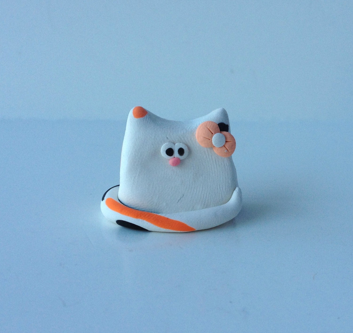 Baby Girl Kitten Kitty Cat with a Peach Bow Made to Order Figurine Ornament or Magnet