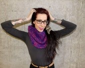 Indigo and orange mohair knit cowl - soft luxury yarns - one of a kind