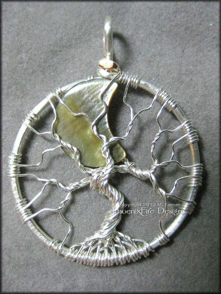 Crescent Moon Tree of Life Pendant Sterling Silver Wire Wrapped Luna Lunar Cycle Waxing Waning