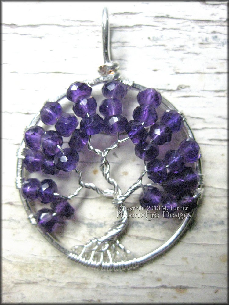 February Tree - Tree of Life Pendant in Amethyst Gemstone and Sterling Silver Wire Wrapped February Birthday Baby Gift for Her