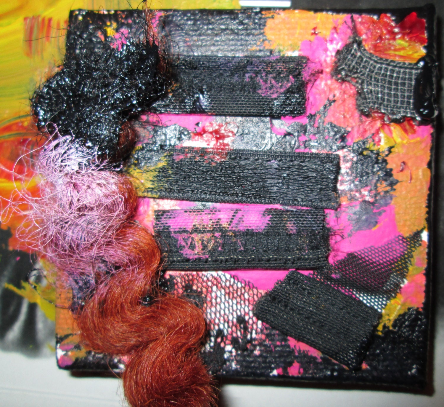 moppet hair brassiere - Itty Bitty PAINTING COLLAGE HYBRID - one of a kind, poem-inspired, abstract art