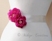 Wedding Sash Accessories, Bridesmaid Accessories, Bridal Chiffon Hair Flowers, Wedding Hair Clips, Bridal Accessories - In Magenta Chiffon